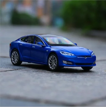 1:32 Sulamist Tesla Model Sedaan Mänguasi Sõiduki Simulatsiooni Heli Tuli Tagasi tõmbuma Mänguasjad Auto Lastele Lapsed Kingitus sinine auto