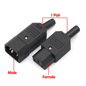 1 Paar Uusi DIY 10A 250V Must IEC C13 C14 naine mees Plug Rewirable pistikupesa 3 pin AC Pistikupesa