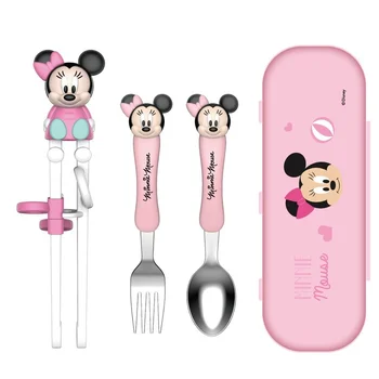 1 komplekt Disney Mickey Mouse seeria laste koolitus söögipulgad lusikas-kahvel söögiriistad Minnie Mickey laste söögiriistade komplekt