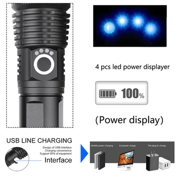 1000000 Luumenit Xhp90 Taktikaline LED Taskulamp Jahindus USB Laetav Mini Taskulamp Torch koos Zoom-Lambi LED-Välklamp Valgust