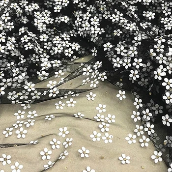 100X150cm Pehme Flower Print Valge Must Roosa Võrgusilma Kangast Õmblemise Tüdrukute Tülli Kleit Riided Partei Pulm Kleit Deco Tarvikud