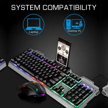 104Keys USB Wired Gaming Klaviatuuri ja Hiire Komplekti Värviline LED Taustavalgusega Taustavalguse Vikerkaar Klaviatuuri 1000DPI Reguleeritav PC Hiirt