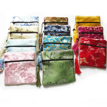 10TK Kotid Rahakotid Mix Värvid Hiina Tõmblukk Mündi Tutt Silk Square Ehted