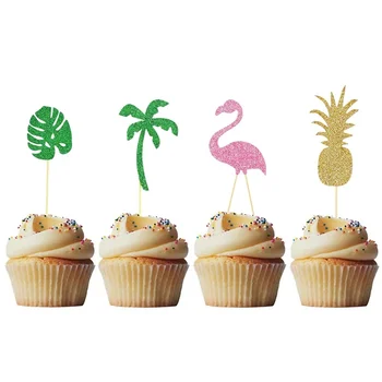 10pc Flamingo Cupcake Torukübar Palmi Lehed Havai Suve Poole Kook Teenetemärgi Lapsed Džungel Sünnipäeva Troopiline Pulm Teenetemärgid