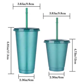 10tk Flash Pulber Vee Pudel Koos Toruga Kaas Plastikust Korduvkasutatavad Drinkware Cup With Straw Sport Plastikust Mahla Õled Kruus