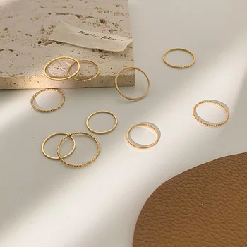 10tk/Set Kuld, Hõbe Värvi Ring Õõnes Geomeetriline Rõngad Komplekt Naiste Mood Twist Avatud Ring Ühine Ring Naiste Ehted