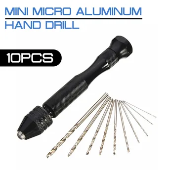10tk Twist Drill Bit Alumiinium Mini Mikro Käsi Trell Koos Võtmeta Padrun Puidutöötlemine Puurimine Pöörlevad Tööriistad