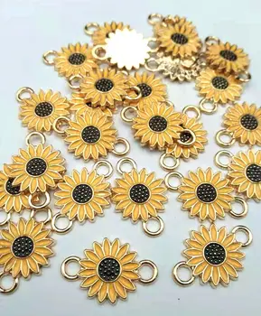 10tk/pack Armas Daisy Sun Flower Võlusid Pistiku Metallist Kuldne Emailiga Ripats, Kõrvarõngas DIY Ehted Aksessuaarid 14*21 mm 130379