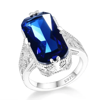 10x20mm Suur Safiir Gemstone Ring Lohkus välja Nikerdatud 925 Sterling Hõbe Rõngad Silver Käsi Ehted Trahvi Jewelri Naistele
