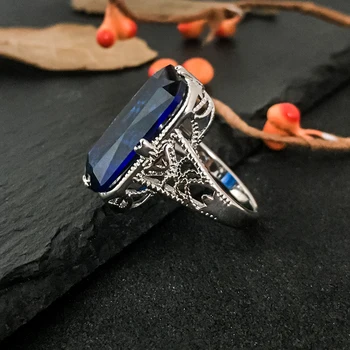 10x20mm Suur Safiir Gemstone Ring Lohkus välja Nikerdatud 925 Sterling Hõbe Rõngad Silver Käsi Ehted Trahvi Jewelri Naistele