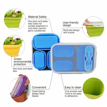 1100ml 3 Rakkude Silikoon Kokkupandav Lunch Box Köök Kokkupandav Kaasaskantav Bento Box Toidu Ladustamise Mahuti Eco-Sõbralik Lunchbox