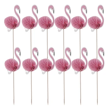 12 Pakk 3D Flamingo Koogikesi Partei Asjade Toppers Toidu Huvitavat Kokteili Troopiline Cupcake Teenetemärgi 165266
