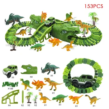153pcs/set Laste Mänguasi Dinosaurus Electric Raudtee Auto DIY Muutlik kokku pandud ehitusplokk Lood Üle Dinosaurus Hill Mänguasi Kingitus