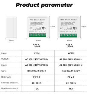 16A Mini Wifi Smart Switch Taimer Traadita Lülitid Targa Kodu Automaatika Moodul Töö Tuya Alexa Google ' i Kodu Smart Elu App