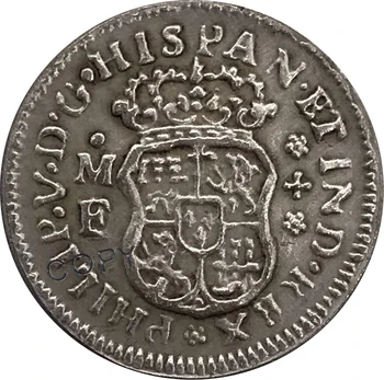 1737 Mehhiko Philip V 1/2 Reaalne Mo-MF 90% Hõbe Kollektsiooni Eksemplar Mündi