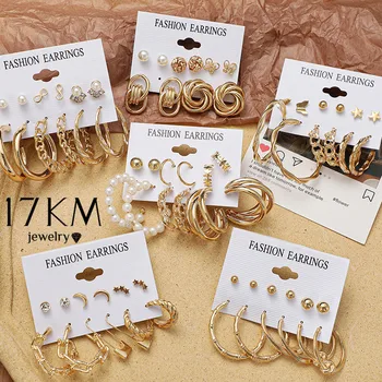 17KM Mood Kuld Kett Hoop Kõrvarõngad, Komplekt Naistele Tüdrukud Elegantne Geometirc Pearl Ringi Hoop Kõrvarõngad 2021 UUED Ehted Kingitus