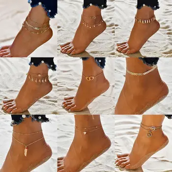 18 Stiile Bohemia Beach Anklets Meritäht Kilpkonn Mix ' Idega Geomeetriline Metall-Lehed Anklets Naiste Sulamist Kest Kett Jala Käevõru