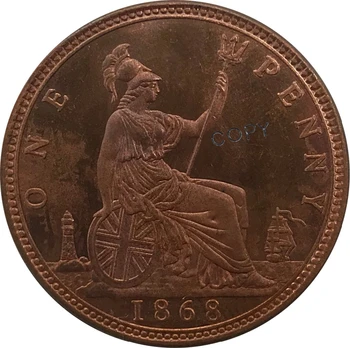 1868 Suurbritannia 1 Penny Victoria 2. portree Punane Vask kollektsiooni Eksemplar Mündi