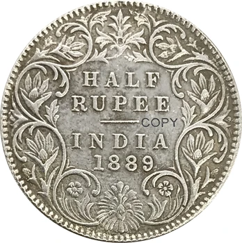 1889 India Poole Ruupia Kuninganna Victoria Cupronickel Pinnatud Hõbe Kollektsiooni Eksemplar Mündi