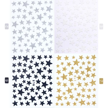 1TK Star Geomeetria 3D Küünte Liugurit, Hõbedane/Must/Kuld Tähed Glitter Läikiv Viimistlus Decal DIY Üleandmise Liim Liugurid Maniküür