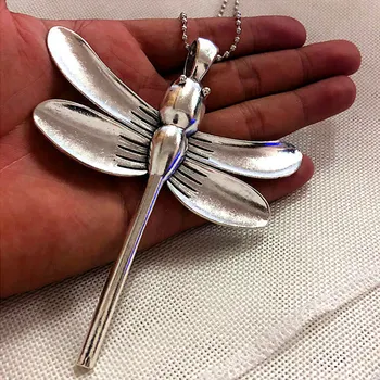 1tk 2019 Fashion Suur Dragonfly Ripats Kaelakee Antiik Hõbedane Värv putukate ehted 24-tolline Kett Naistele Kingitusi