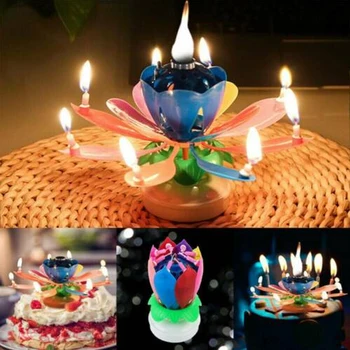 1tk Kook Kaunistamiseks Küünal Lotus Flower Pöörleva Sünnipäevaks Muusikaline Küünal Pool DIY Koogikarpides Torukübar Laste Sünnipäeva Kingitus