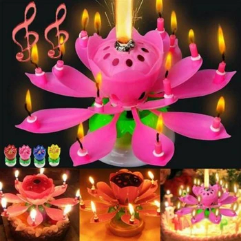 1tk Kook Kaunistamiseks Küünal Lotus Flower Pöörleva Sünnipäevaks Muusikaline Küünal Pool DIY Koogikarpides Torukübar Laste Sünnipäeva Kingitus