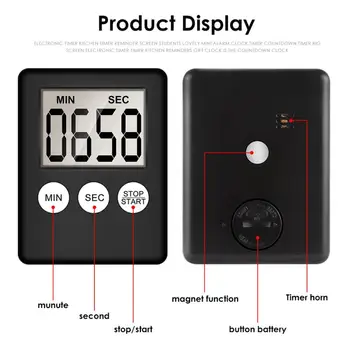 1tk Super Õhuke LCD Digitaalne Ekraan, Köök Taimer Square Toiduvalmistamis Count Up Taimer Alarm Magnet Kella Köök Loendurid Köök Vahend 87588