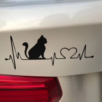 1tk armas Lemmikloom Kass Heartbeat Päästerõngas Vinüül Decal Creative Auto-Kleebised Auto-Seina-Styling Auto Sisekujunduses