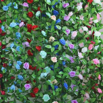 1tk tehislilled Siidist Roosid Viinapuu Luuderohi 230-250cm diy Roheline Jätab Võlts lehe kunstlikku lille home decor pulm