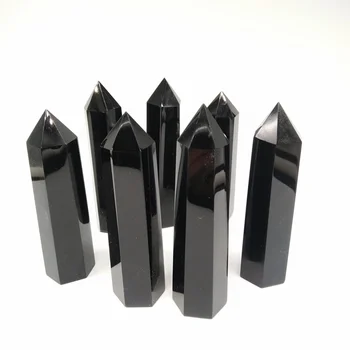 2.2 LB hulgi-Naturaalne must obsidian 6 pool quartz crystal ühe punkti Lõpetada