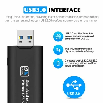 2.4 G/5.8 G 1200Mbps Dual Band USB 3.0 Traadita võrgu Kaart WiFi Adapter PC Wireless WiFi 802.11 ac