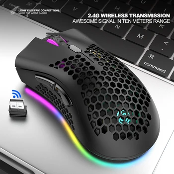 2.4 GHz Wireless Gaming Mouse 7 Nuppu, 1600 DPI Reguleeritav RGB Taustavalgustusega Laetav Hiirt, Kerge Kärgstruktuuri Shell Gamer Hiirte