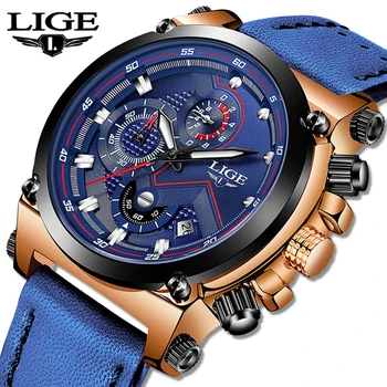 2019 LIGE Mens Kellad Ettevõtete Top Luksus Brändi Quartz Watch Meeste Nahast Kleit Veekindel Sport Chronograph Relogio Masculino