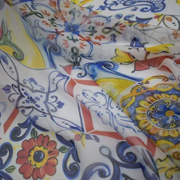 2019 Sinine ja valge portselan digitaalse maali sifonki kangast kleit telas por metro tissu tissus õmblemine