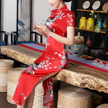 2019 Traditsiooniline Hiina Naiste Satiin Pikk Kleit Cheongsam Qipao Kleit Võluv 30886