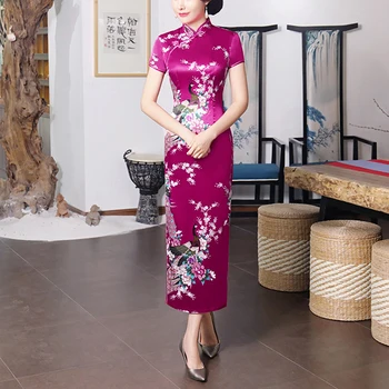 2019 Traditsiooniline Hiina Naiste Satiin Pikk Kleit Cheongsam Qipao Kleit Võluv