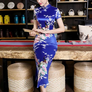 2019 Traditsiooniline Hiina Naiste Satiin Pikk Kleit Cheongsam Qipao Kleit Võluv
