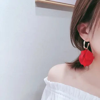 2020 Korea Trendikas Uus Elegantne Punase Lille Kroonlehed ja Lehed Tilk Kõrvarõngad Armas Pikk Fringed Kõrvarõngad Ehted Naistele