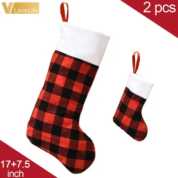 2020. aasta Jõulud Sukad Sokid Punase-musta ruuduline Candy Kotid Uus Aasta Xmas Decor Partei Asjade Kingitus Pool Jõulud decor kodus
