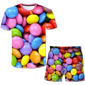 2020. aasta Suvel hot müük laste 3D värviline Vee tilgad candy T-Särk Kid ' s Püksid 4-14-aastased Lapsed Set Riided 150307