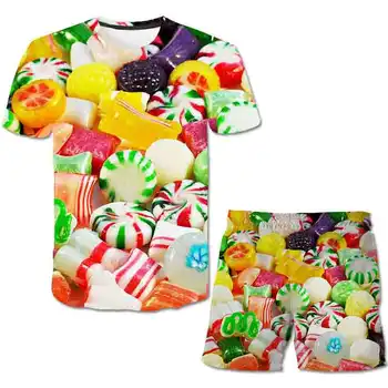 2020. aasta Suvel hot müük laste 3D värviline Vee tilgad candy T-Särk Kid ' s Püksid 4-14-aastased Lapsed Set Riided