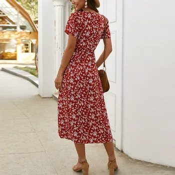 2020. aasta Suvine Lilleline Kleit Sifonki Midi Kleit Pluss Suurus Boho Kleidid V-kaeluse Elegantne Naiste Poole Lühikese Varrukaga Kleit Vestidos