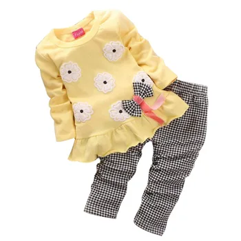 2020. aasta Uus Kevad Babi Girl Riietus Set Lapsed Flower Vibu Armas Sobiks 2TK Lapsed Pikk Varrukas Twinset Top, T-Särk +Ruuduline Püksid