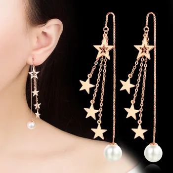 2020. aasta enimmüüdud lihtne fashion korea versiooni tutt viie osutas star pearl rose gold pikad kõrvarõngad