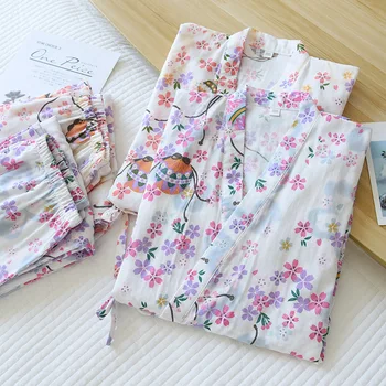 2021 Jaapani kimono sobiks uued daamid pidžaama kaks-töö kevadeks ja suveks puhas puuvillane ažuurne riie higi aurutatud sobiks home service 177904