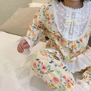 2021 Kevadel Uus Tüdruk Riided Sleerwear Õie Vabaaja Täis Varruka O Kaela Pijamas