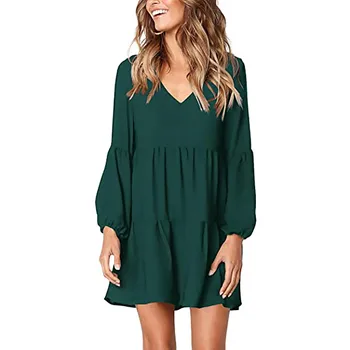 2021 Naiste Elegantne Roheline Plisseeritud Kleit Särk Pikad Varrukad Office Daamid Mini Kleit Suvine Päevitus Kleit Vestido De Mujer