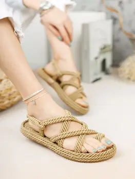 2021 Naiste Köis, nöör sandaalid kulla naised õhuke tald kummist mugav Rooma stiilis kingad, sussid rand meri liiva