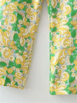 2021 Naiste Püksid Vintage Roheline Lilleline Trükitud Kõrge Vöökoht Püksid Naiste Nuppu Suvel Lai Jalg Sirge Naine Püksid 173098